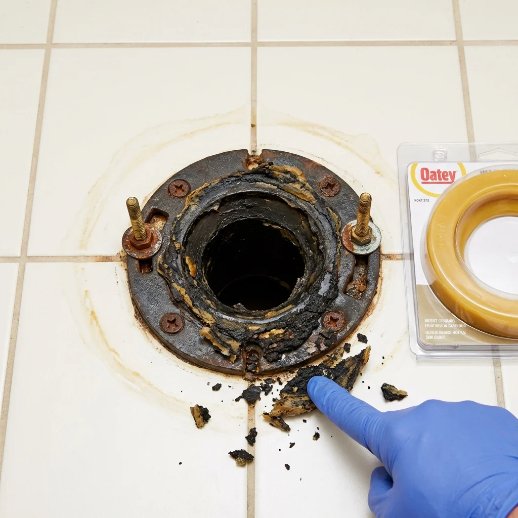 Failed wax ring showing water seepage at the base of a toilet in a Pine Valley, CA home