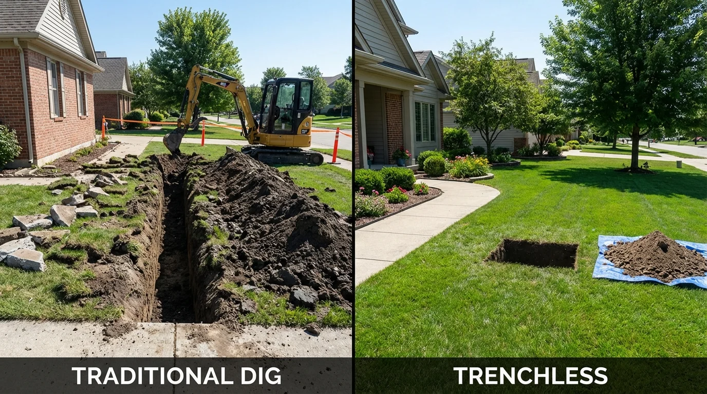Trenchless sewer repair with minimal yard damage versus traditional excavation in Pine Valley, CA